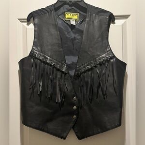 Black Leather Fringe Vest‎